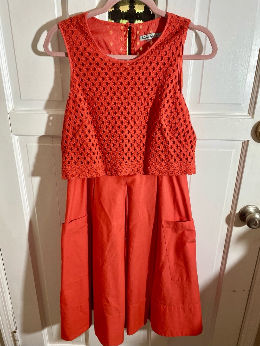 Eliza J Orange Overlay Pocket Dress